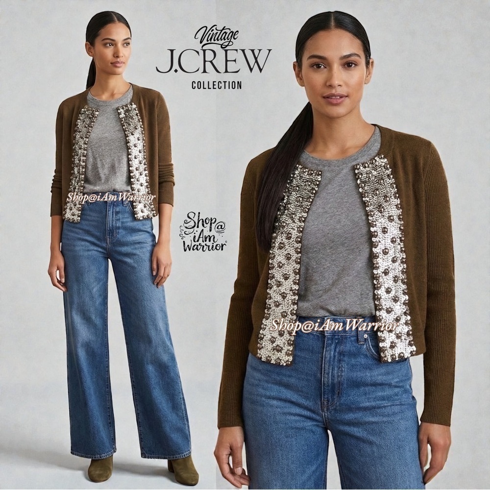 J.Crew Collection *rare* sequin bauble merino wool cardigan sweater - Picture 3 of 10